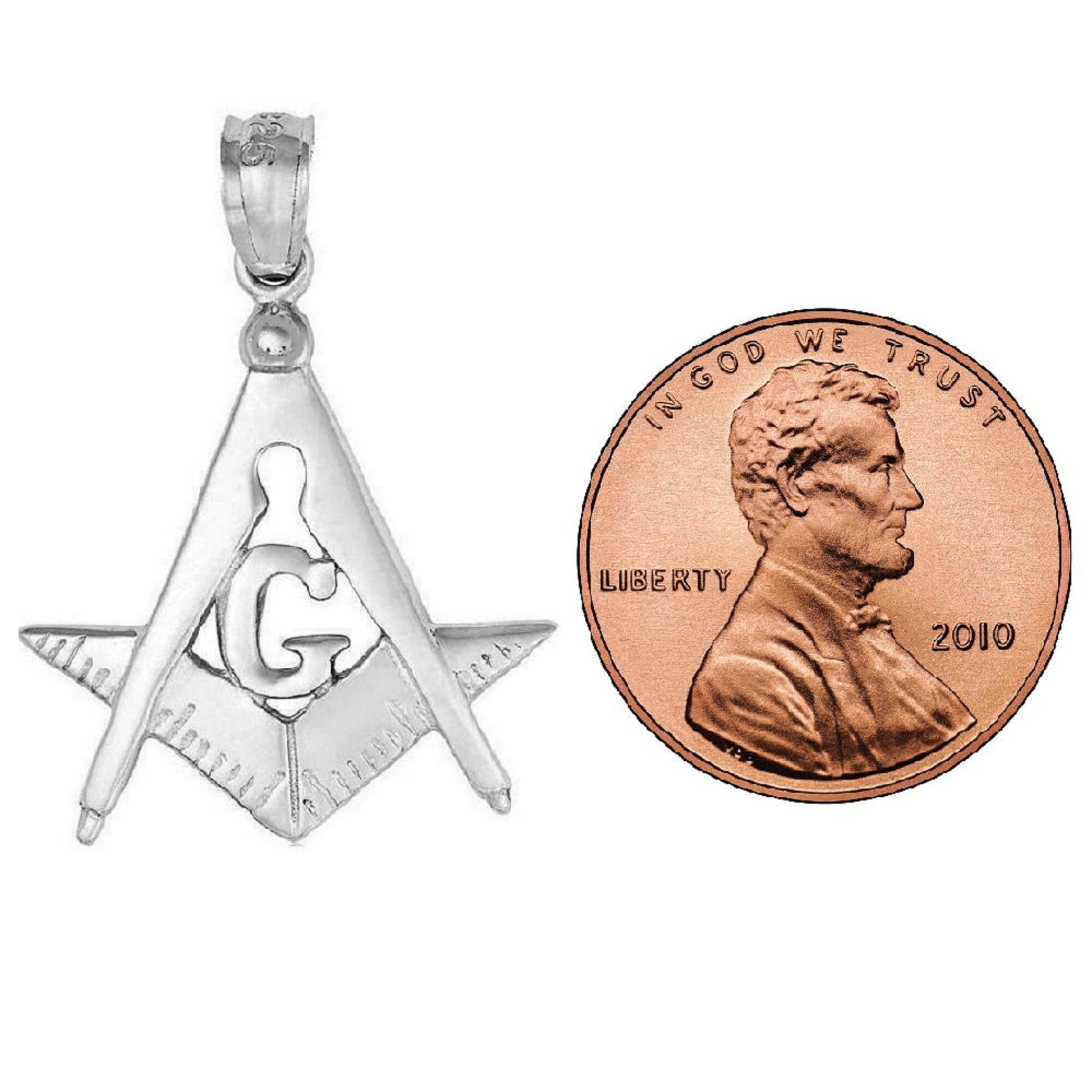 925 Sterling Silver Necklace w/ Square & Compass Masonic Symbol Pendant Charm