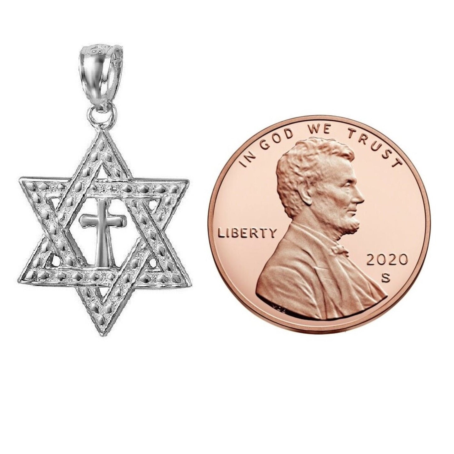 925 Sterling Silver Necklace w/ Star of David with Cross Charm