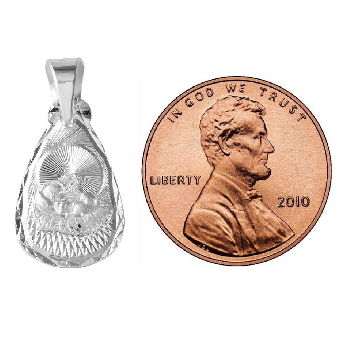 925 Sterling Silver Necklace w/ Teardrop Shape Baptism Pendant Charm