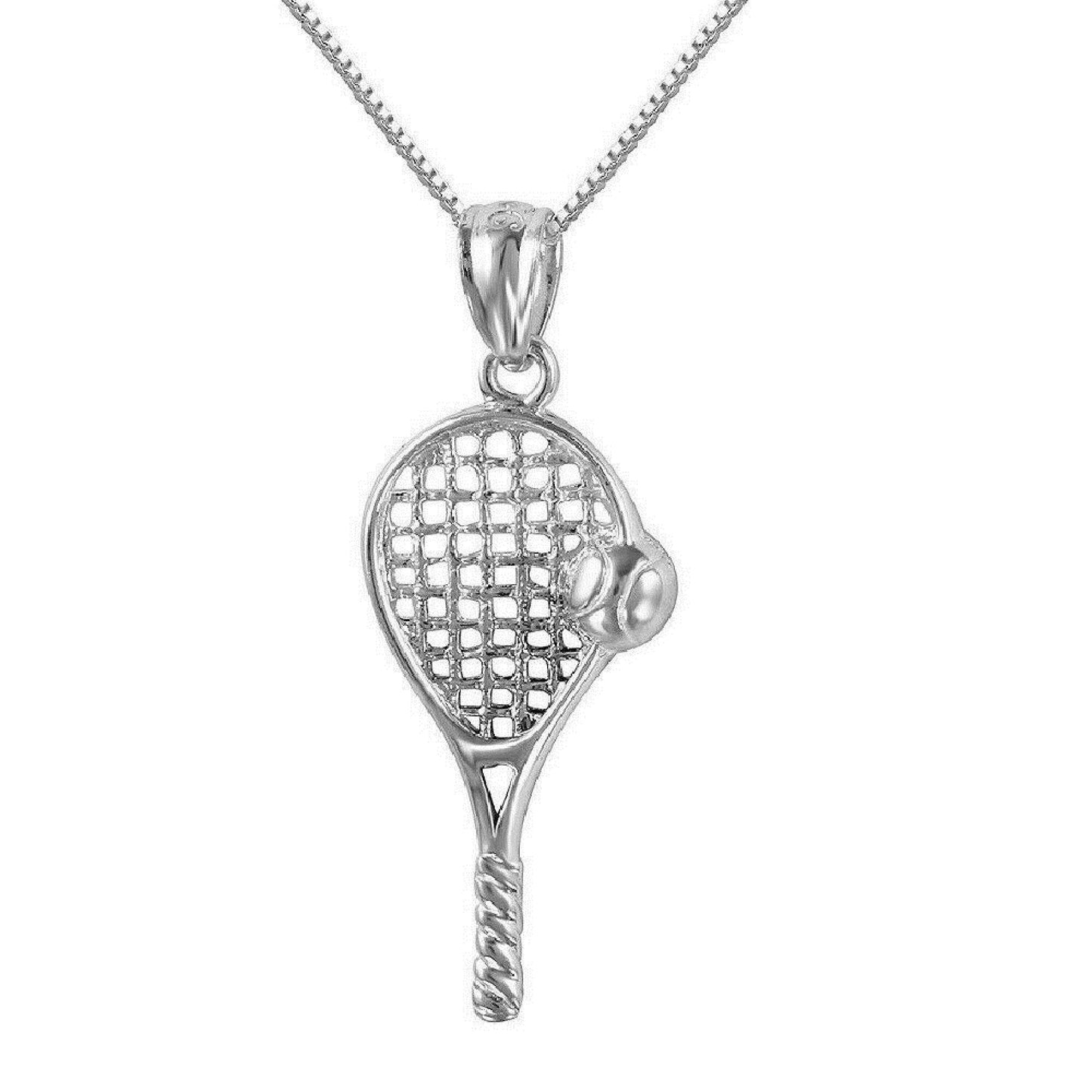 925 Sterling Silver Necklace w/ Tennis Racket & Ball Charm