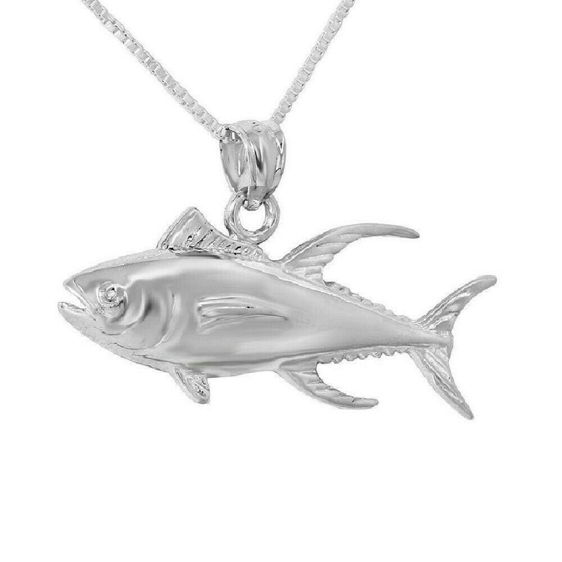 925 Sterling Silver Necklace w/ Tuna Fish Pendant Charm