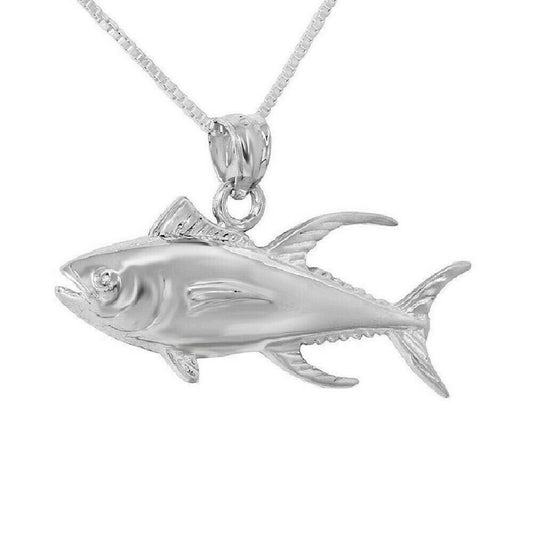 925 Sterling Silver Necklace w/ Tuna Fish Pendant Charm