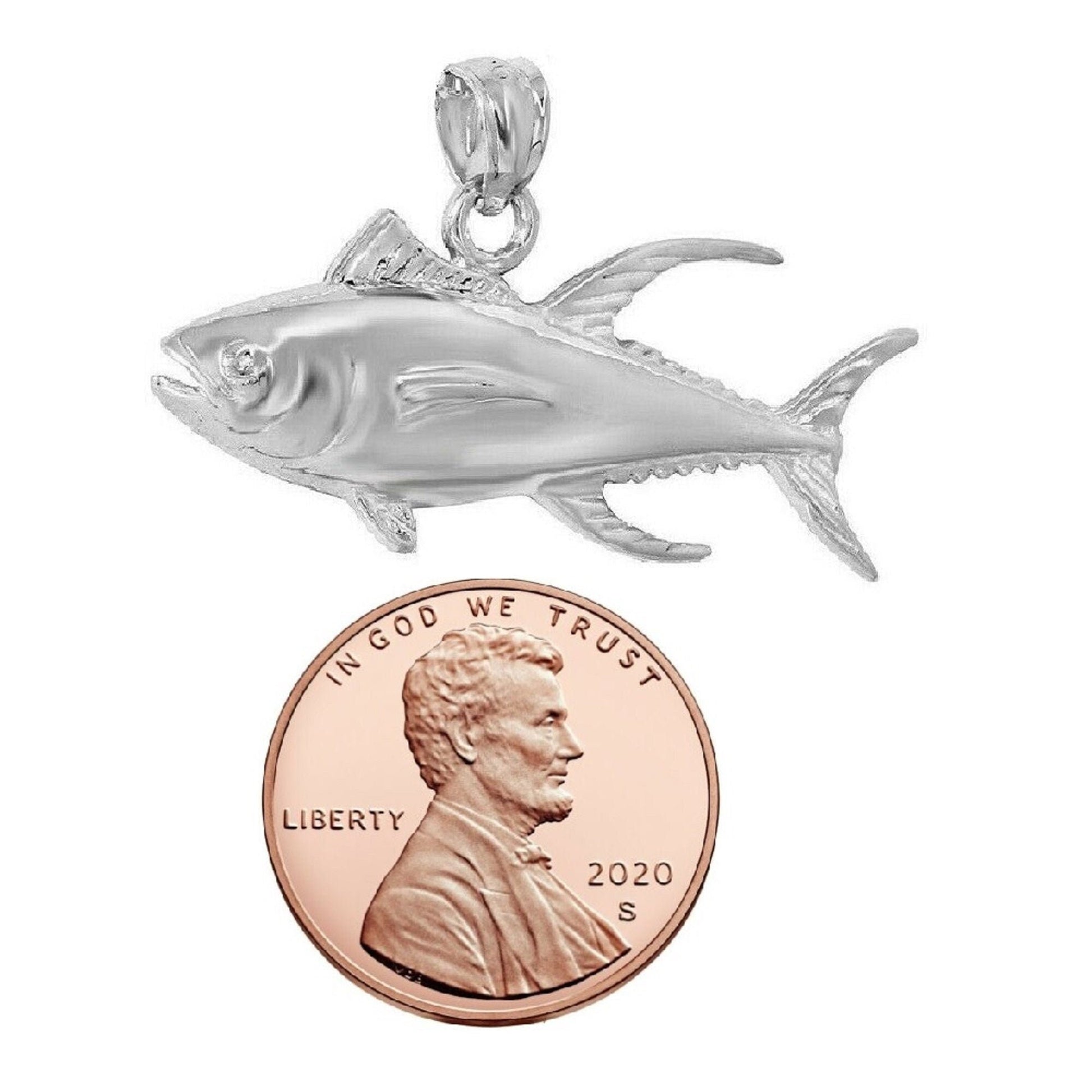 925 Sterling Silver Necklace w/ Tuna Fish Pendant Charm