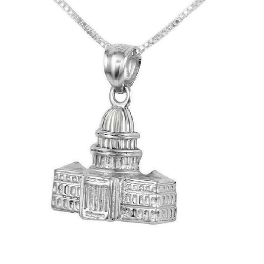 925 Sterling Silver Necklace w/ US CAPITOL BUILDING 3D Pendant Charm