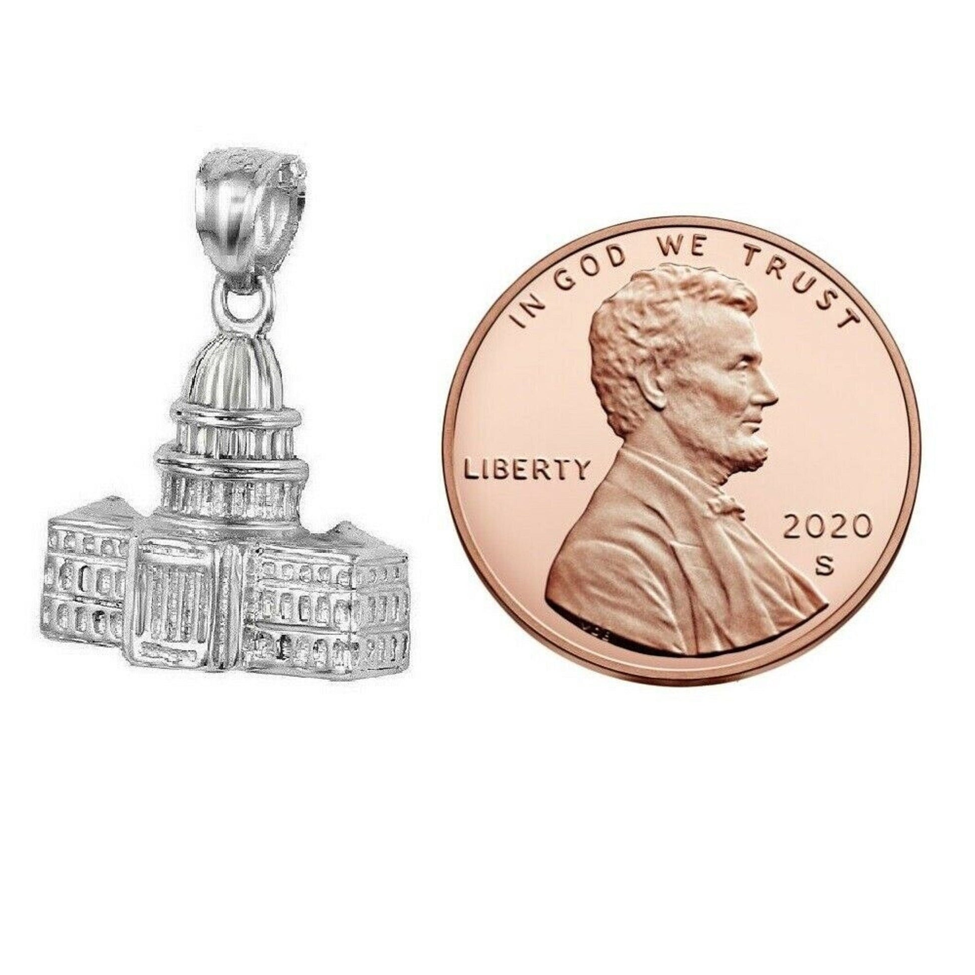 925 Sterling Silver Necklace w/ US CAPITOL BUILDING 3D Pendant Charm