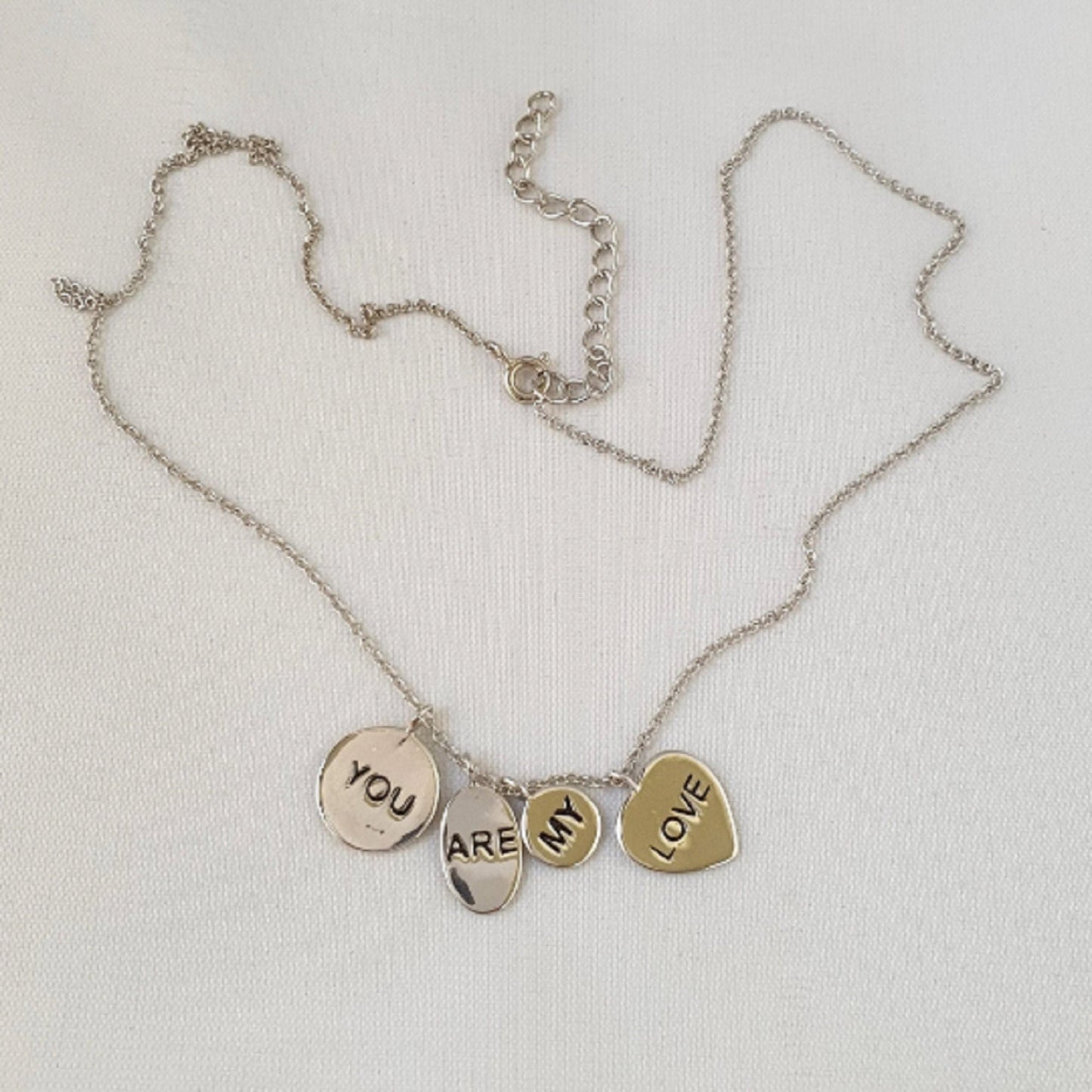 925 Sterling Silver Necklace with "You Are My Love" Pendant Charms