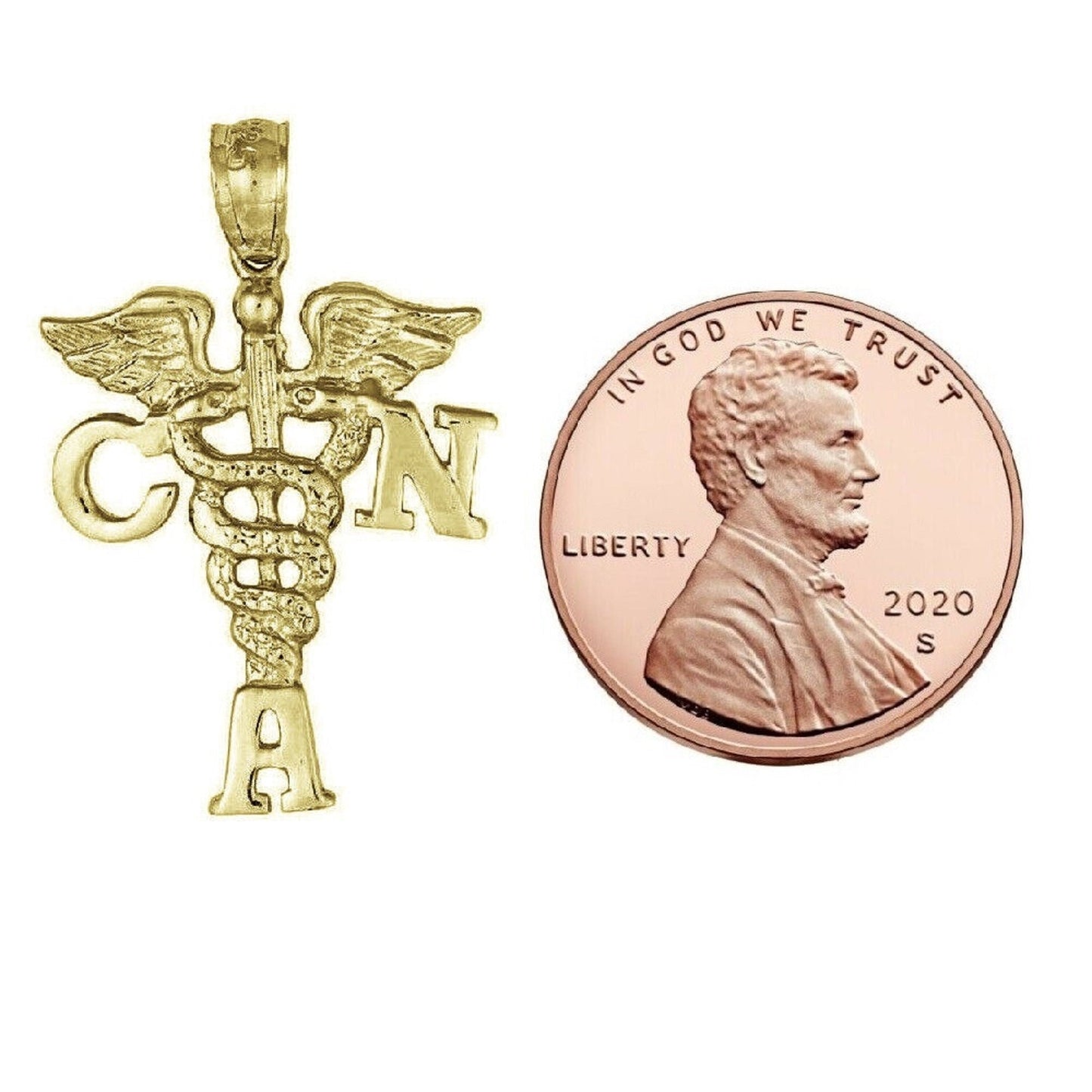 925 Sterling Silver Yellow Gold Plated 1mm Cable Chain Necklace w/ CNA Certified Nursing Assistant Pendant