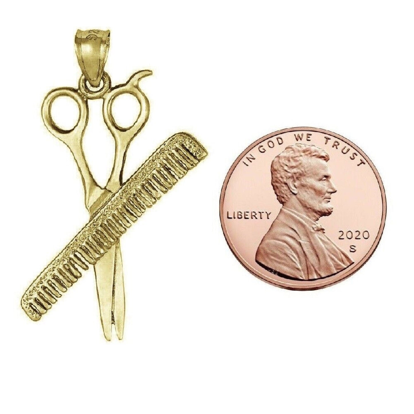 925 Sterling Silver Yellow Gold Plated 1mm Cable Chain Necklace w/ Comb & Scissors 3D Pendant Charm