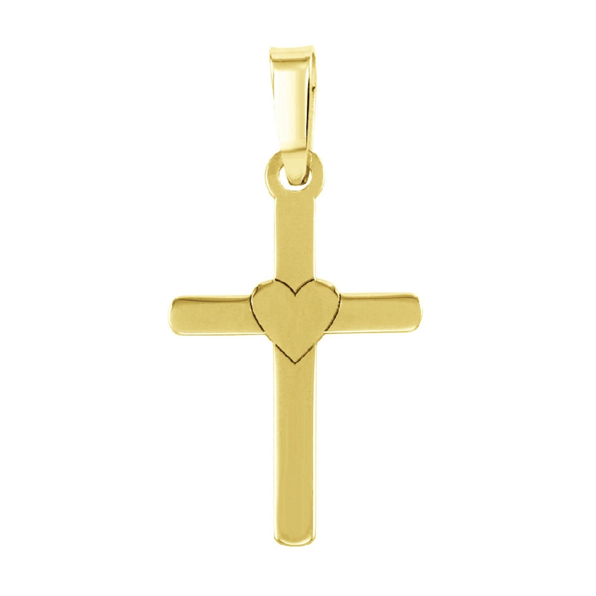 925 Sterling Silver Yellow Gold Plated 1mm Cable Chain Necklace w/ Cross and Heart Pendant Charm
