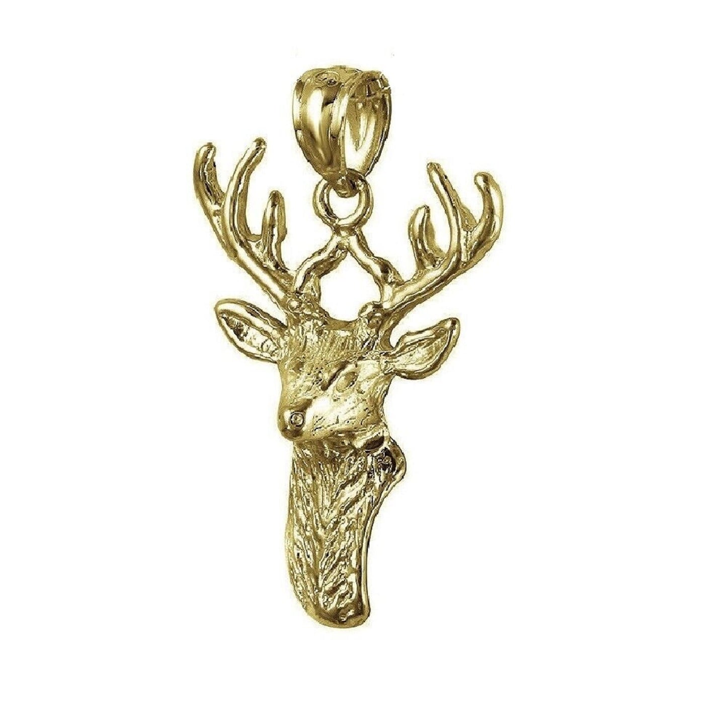 925 Sterling Silver Yellow Gold Plated 1mm Cable Chain Necklace w/ Deer Head Pendant Charm