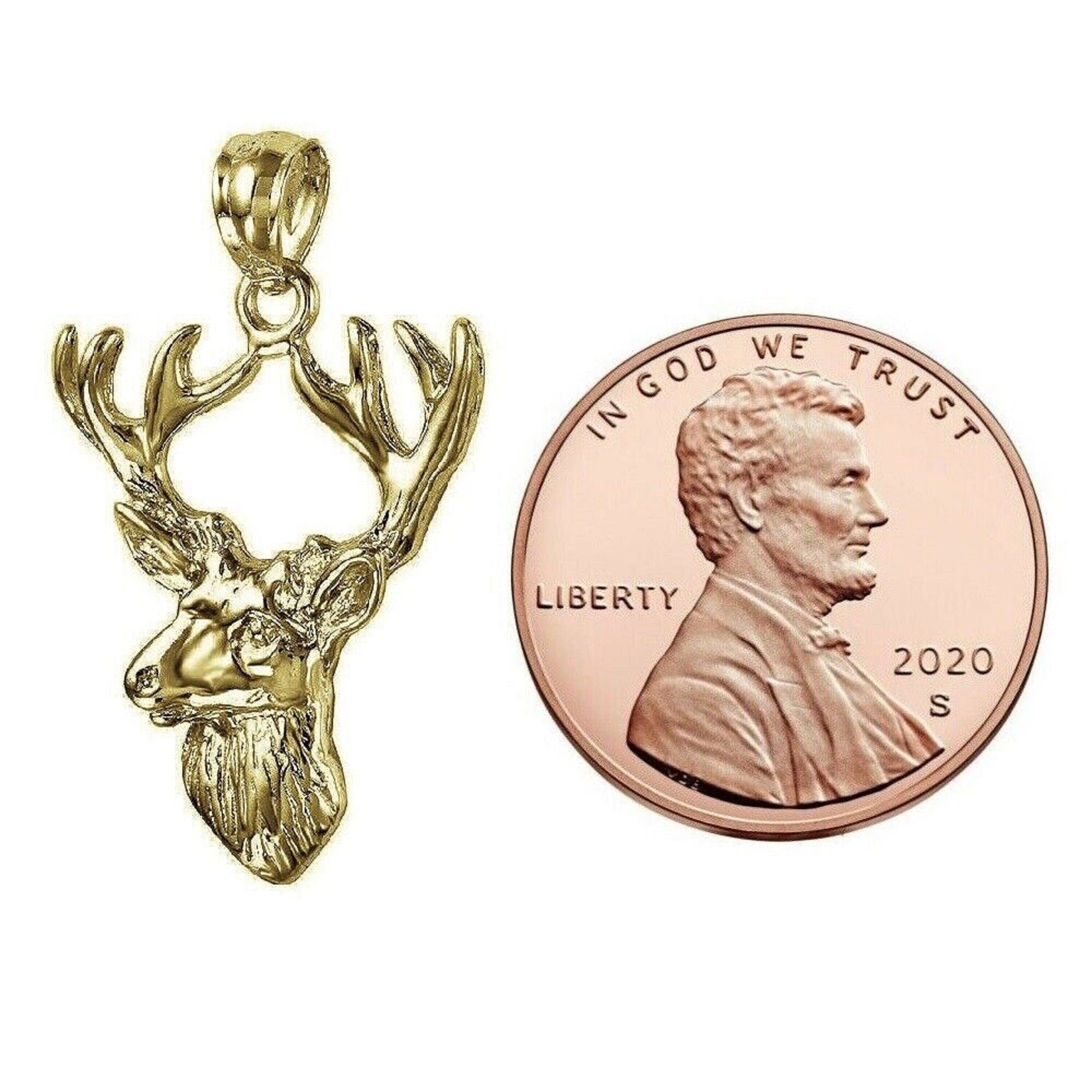 925 Sterling Silver Yellow Gold Plated 1mm Cable Chain Necklace w/ Deer Pendant Charm