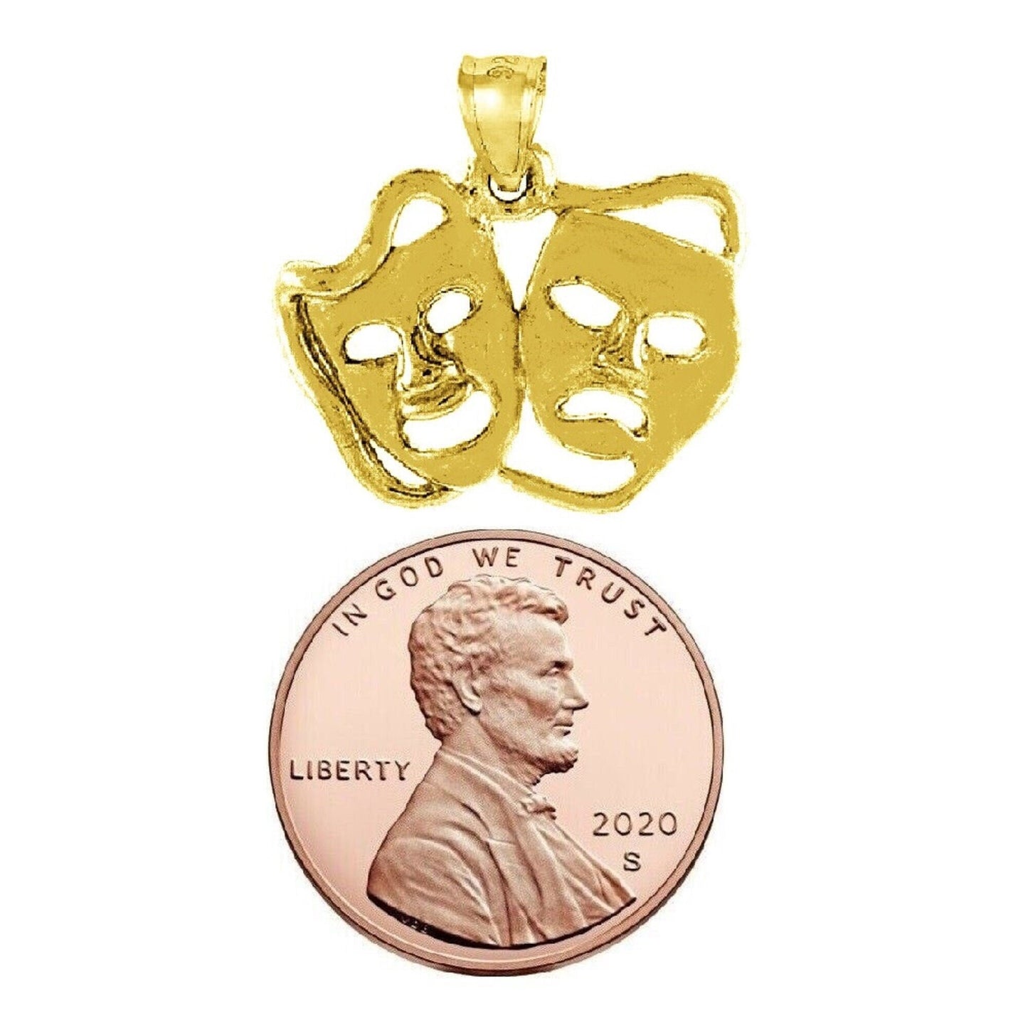 925 Sterling Silver Yellow Gold Plated 1mm Cable Chain Necklace w/ Drama Mask Pendant Charm