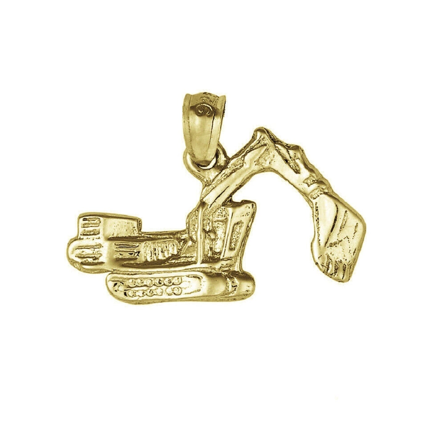 925 Sterling Silver Yellow Gold Plated 1mm Cable Chain Necklace w/ Excavator Bulldozer Pendant Charm