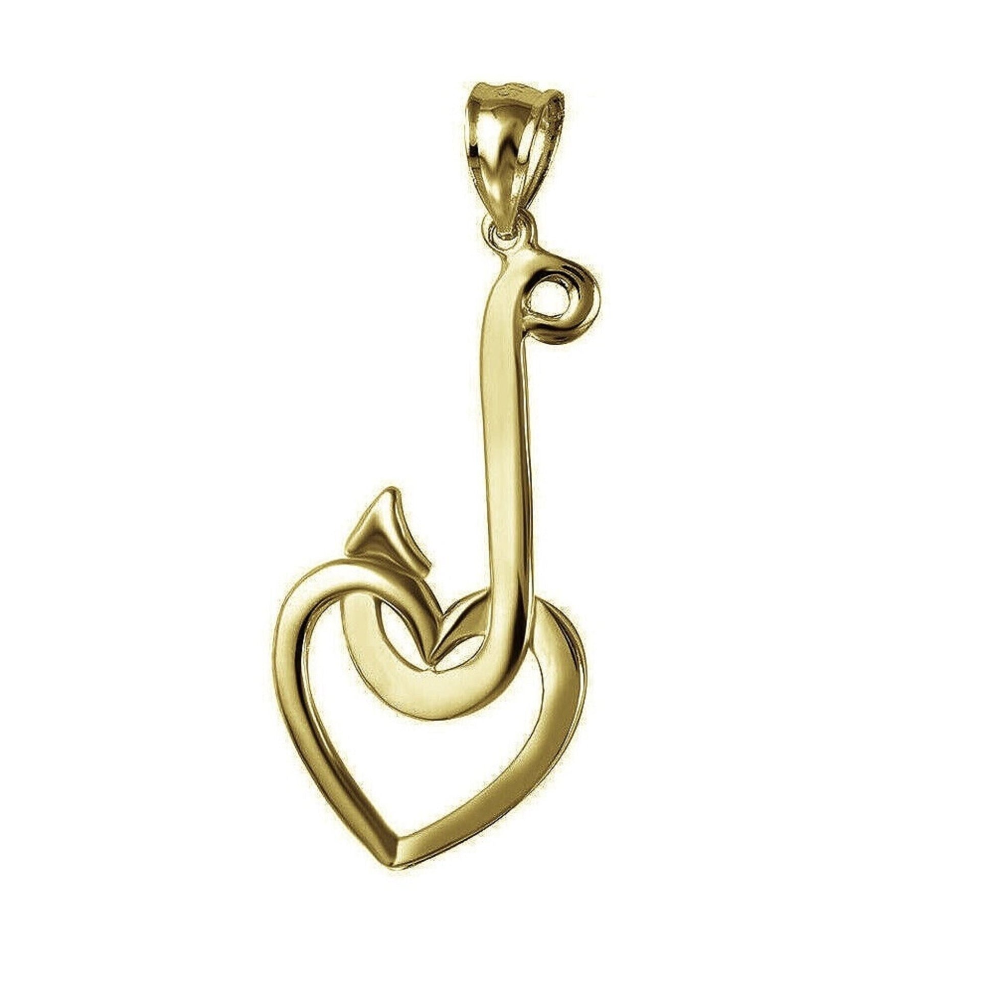 925 Sterling Silver Yellow Gold Plated 1mm Cable Chain Necklace w/ Fish Hook Heart Pendant