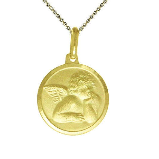 925 Sterling Silver Yellow Gold Plated 1mm Cable Chain Necklace w/ Guardian Angel Pendant Charm