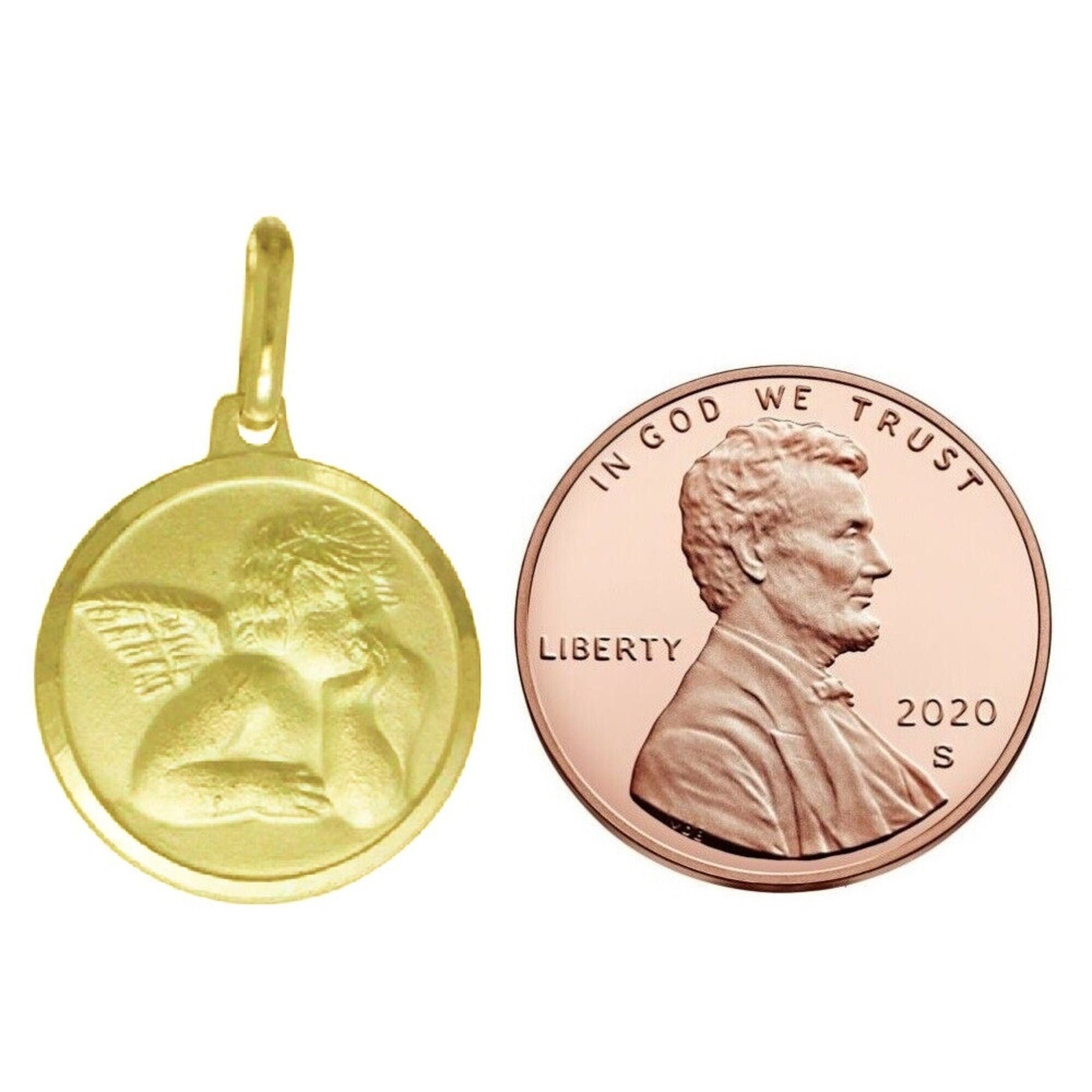 925 Sterling Silver Yellow Gold Plated 1mm Cable Chain Necklace w/ Guardian Angel Pendant Charm