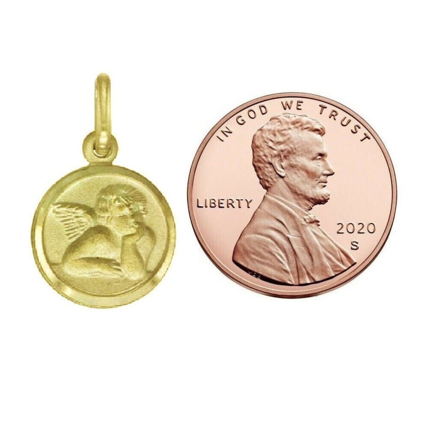 925 Sterling Silver Yellow Gold Plated 1mm Cable Chain Necklace w/ Guardian Angel Pendant Charm