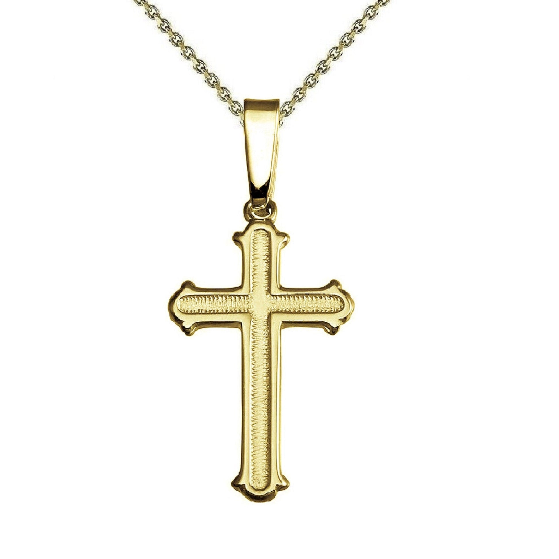 925 Sterling Silver Yellow Gold Plated 1mm Cable Chain Necklace w/ High Polished Cross Pendant Charm