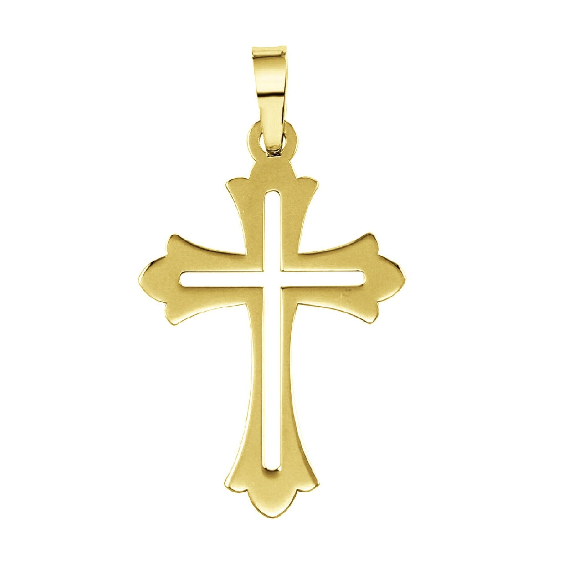 925 Sterling Silver Yellow Gold Plated 1mm Cable Chain Necklace w/ High Polished Cut-out Cross Pendant Charm