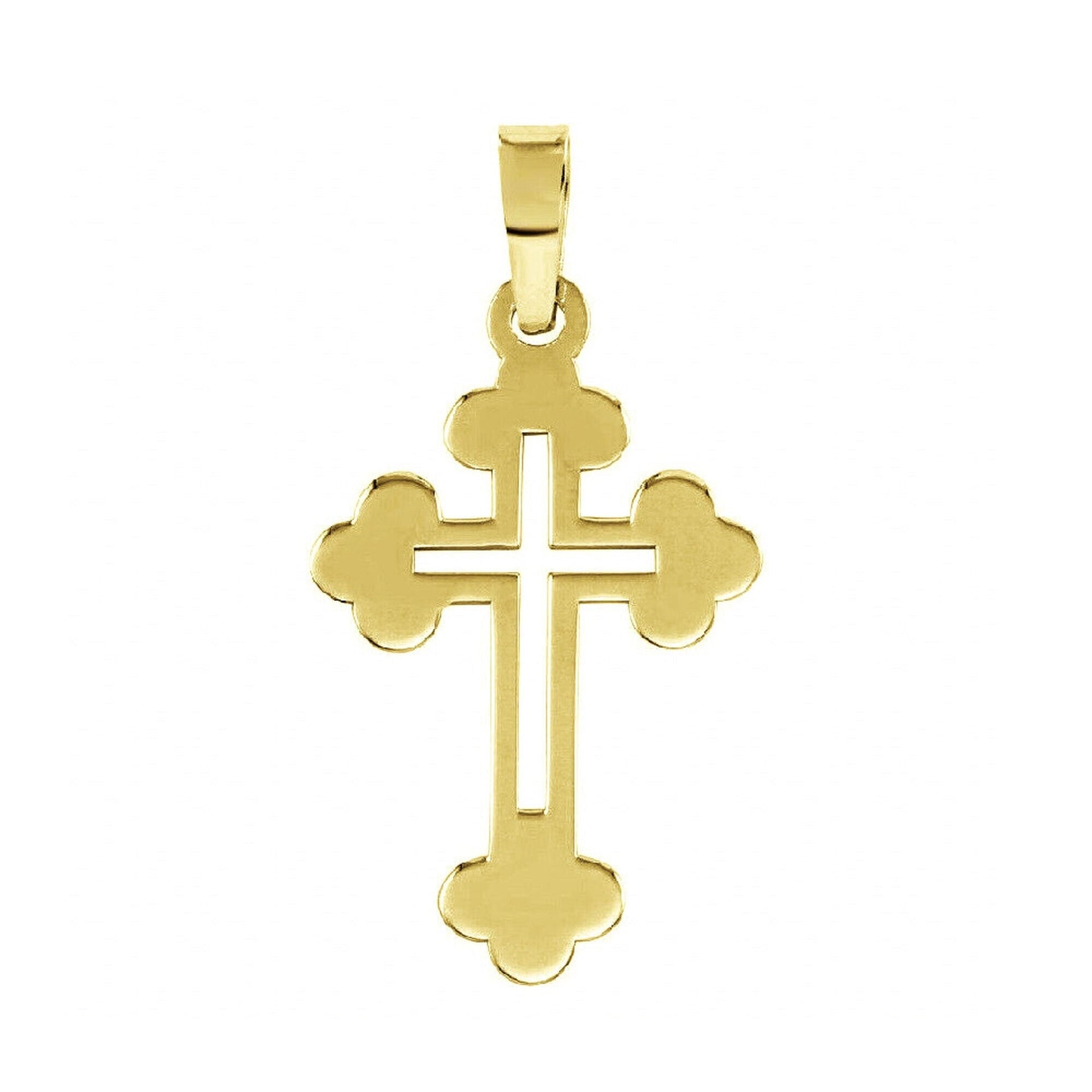 925 Sterling Silver Yellow Gold Plated 1mm Cable Chain Necklace w/ High Polished Cut-out Cross Pendant Charm