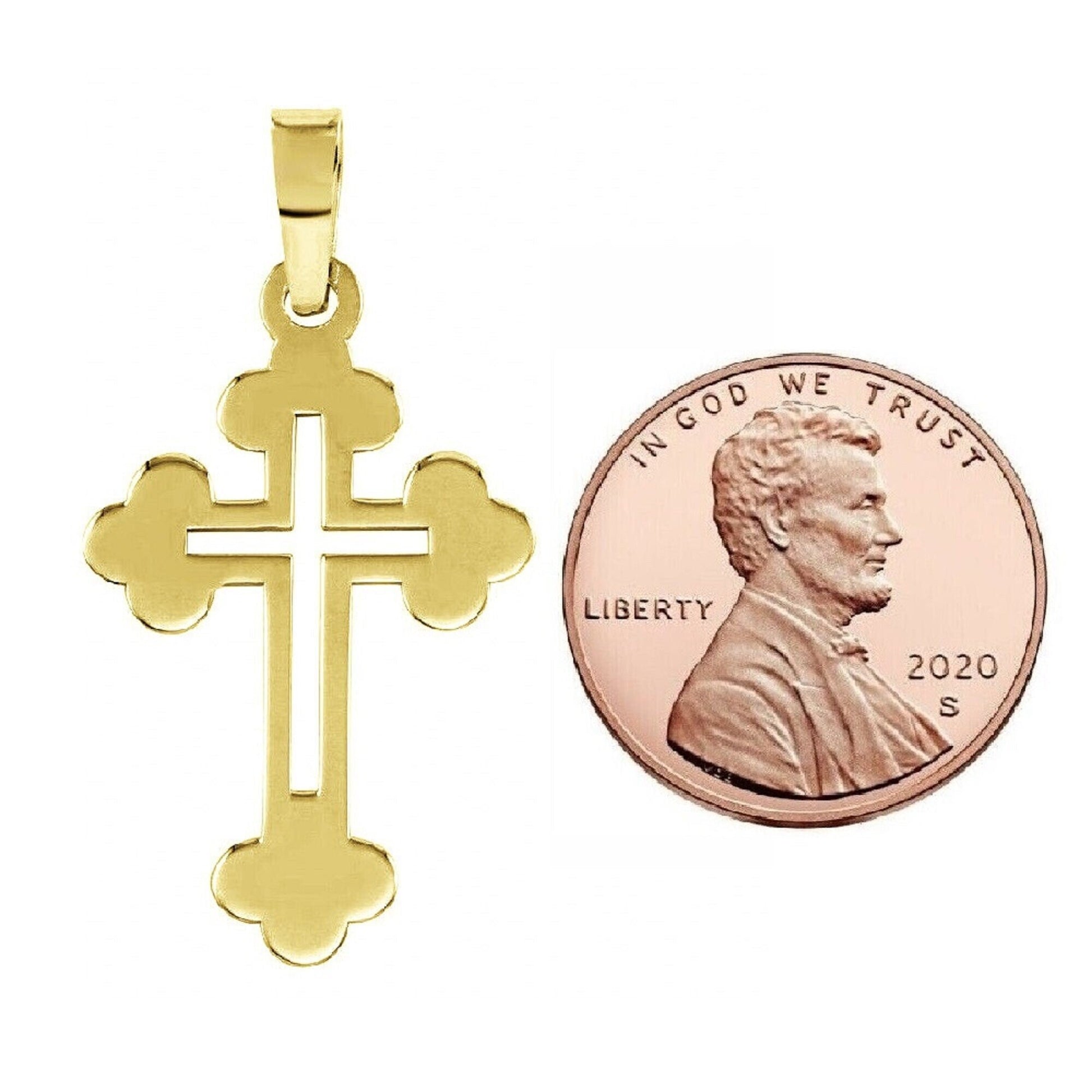 925 Sterling Silver Yellow Gold Plated 1mm Cable Chain Necklace w/ High Polished Cut-out Cross Pendant Charm