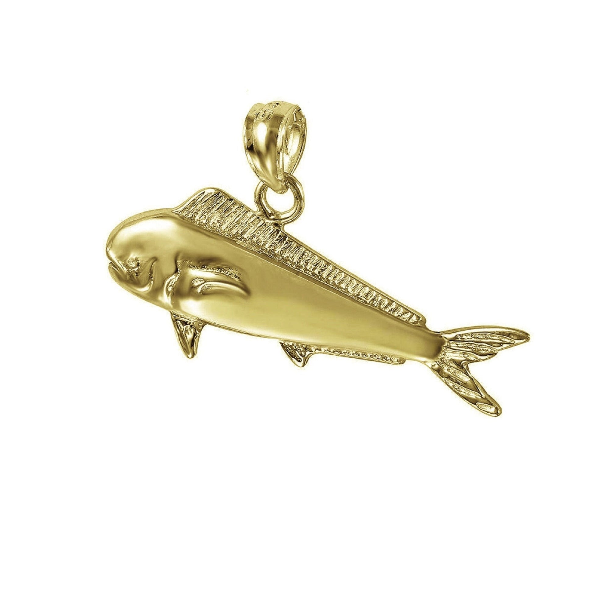 925 Sterling Silver Yellow Gold Plated 1mm Cable Chain Necklace w/ Mahi Mahi Fish Pendant Charm