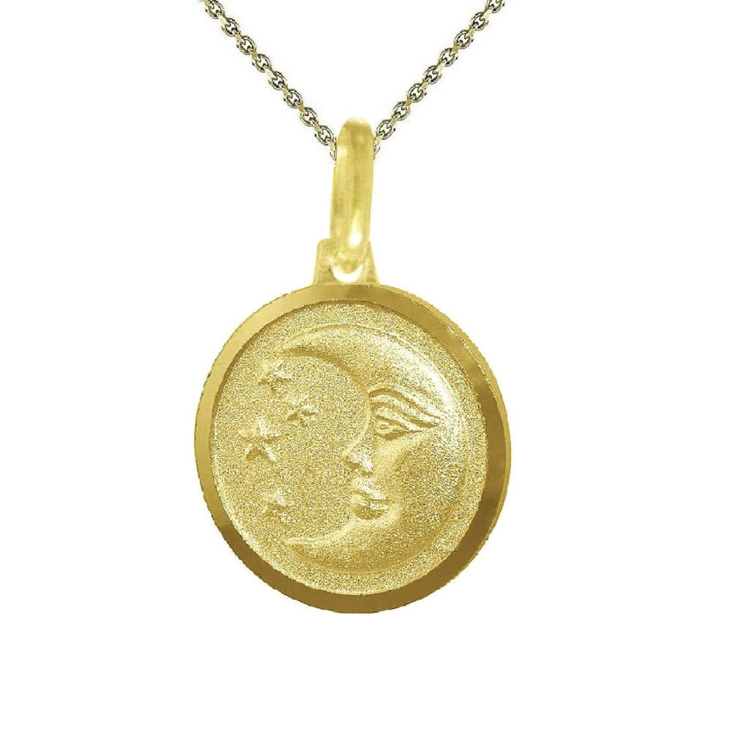 925 Sterling Silver Yellow Gold Plated 1mm Cable Chain Necklace w/ Moon & Star Pendant Charm