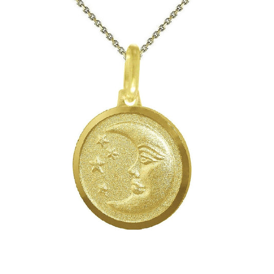 925 Sterling Silver Yellow Gold Plated 1mm Cable Chain Necklace w/ Moon & Star Pendant Charm