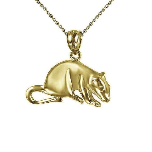 925 Sterling Silver Yellow Gold Plated 1mm Cable Chain Necklace w/ Mouse, Rat Pendant Charm