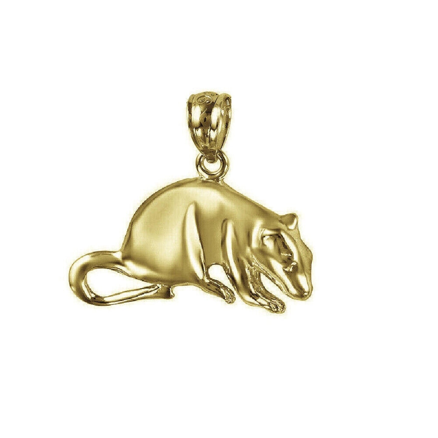 925 Sterling Silver Yellow Gold Plated 1mm Cable Chain Necklace w/ Mouse, Rat Pendant Charm