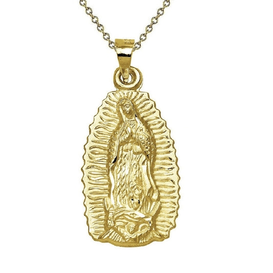 925 Sterling Silver Yellow Gold Plated 1mm Cable Chain Necklace w/ Our Lady Of Guadalupe Pendant Charm