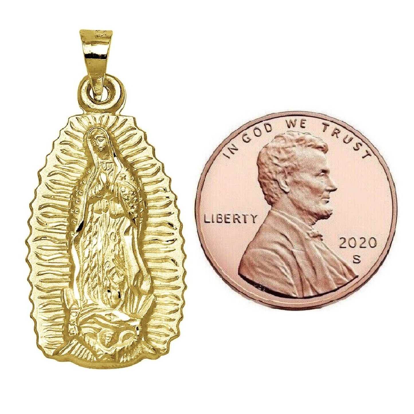 925 Sterling Silver Yellow Gold Plated 1mm Cable Chain Necklace w/ Our Lady Of Guadalupe Pendant Charm