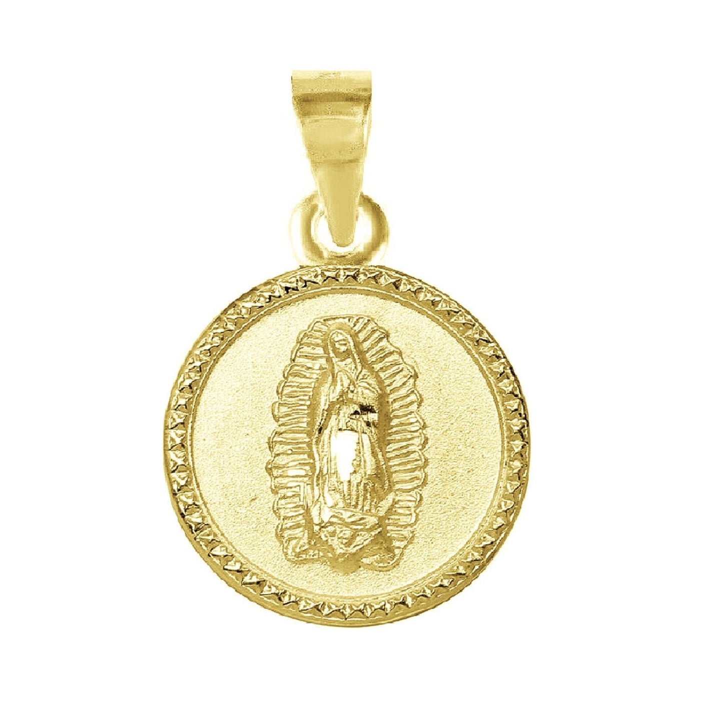 925 Sterling Silver Yellow Gold Plated 1mm Cable Chain Necklace w/ Our Lady of Guadalupe Round-Shaped Pendant Charm
