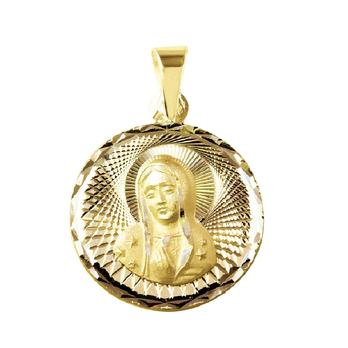 925 Sterling Silver Yellow Gold Plated 1mm Cable Chain Necklace w/ Our Lady of Guadalupe Round-Shaped Pendant Charm