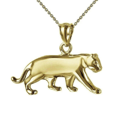 925 Sterling Silver Yellow Gold Plated 1mm Cable Chain Necklace w/ Panther Pendant Charm