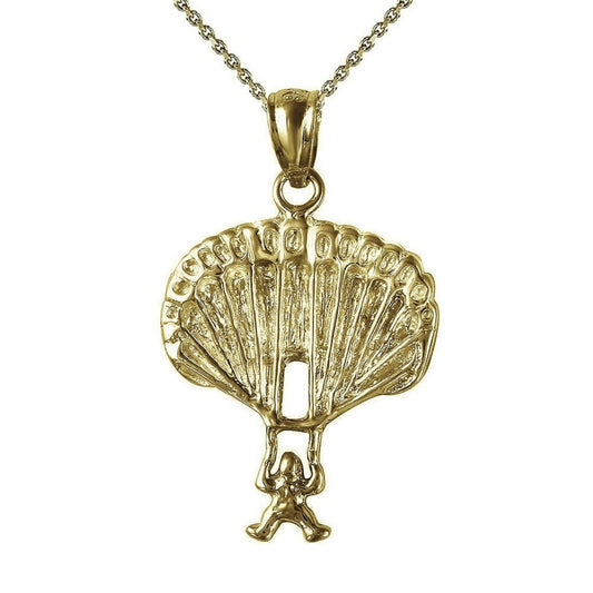 925 Sterling Silver Yellow Gold Plated 1mm Cable Chain Necklace w/ Parachute Pendant Charm