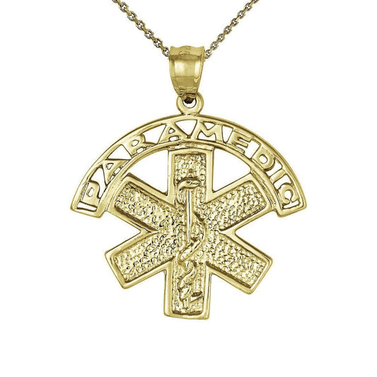 925 Sterling Silver Yellow Gold Plated 1mm Cable Chain Necklace w/ Paramedic Medical Symbol Pendant