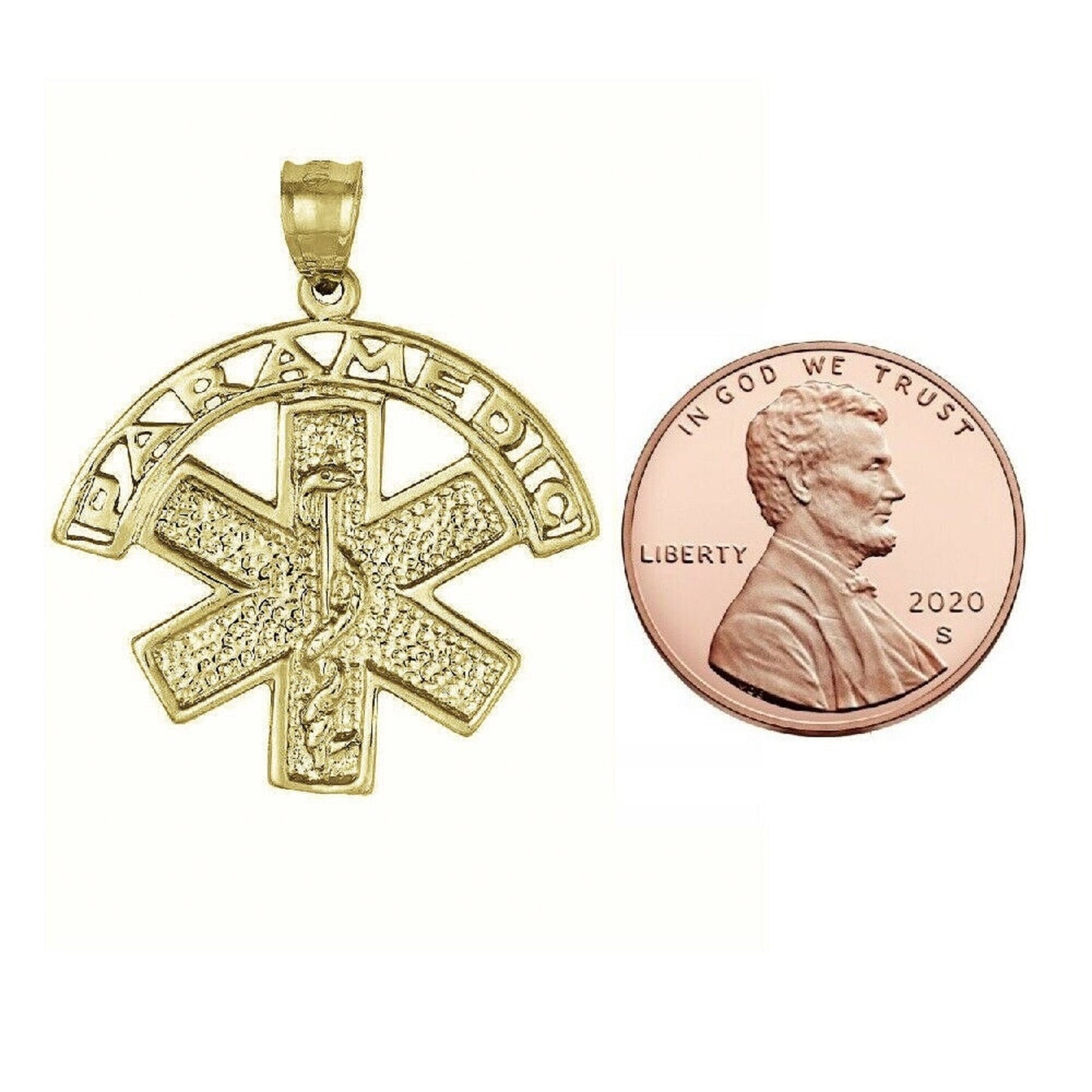 925 Sterling Silver Yellow Gold Plated 1mm Cable Chain Necklace w/ Paramedic Medical Symbol Pendant
