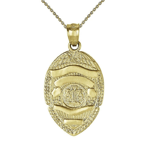 925 Sterling Silver Yellow Gold Plated 1mm Cable Chain Necklace w/ Police Badge Pendant