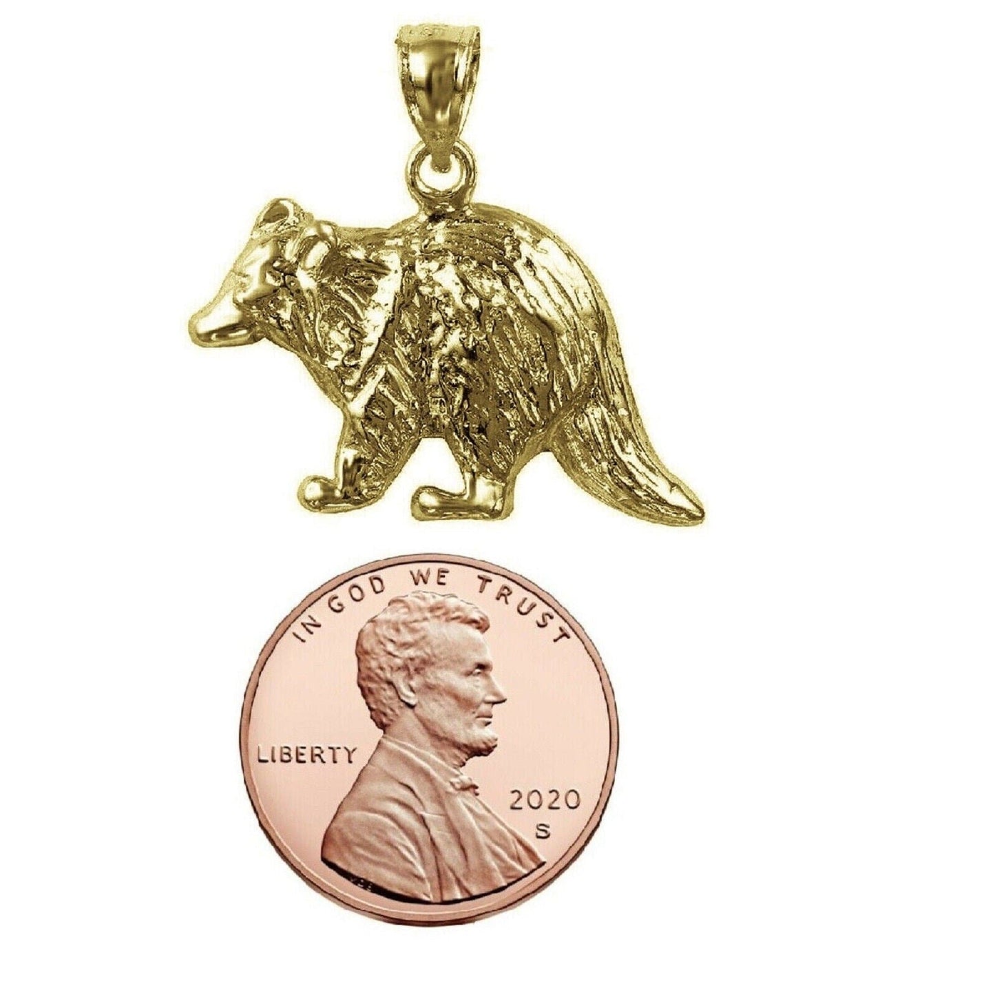 925 Sterling Silver Yellow Gold Plated 1mm Cable Chain Necklace w/ Raccoon Pendant Charm