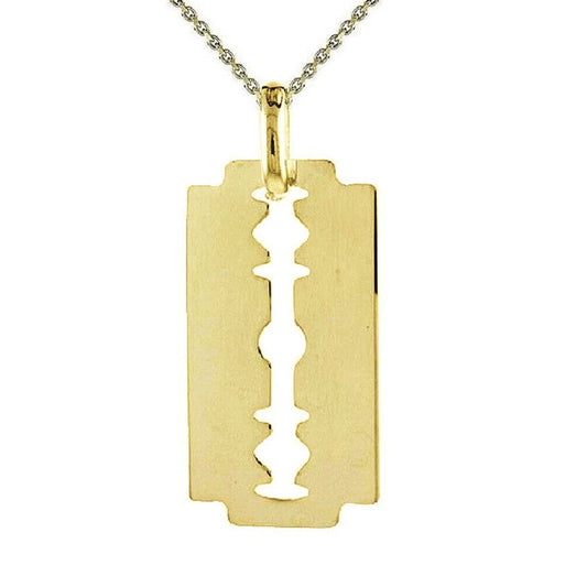 925 Sterling Silver Yellow Gold Plated 1mm Cable Chain Necklace w/ Razor Blade Pendant