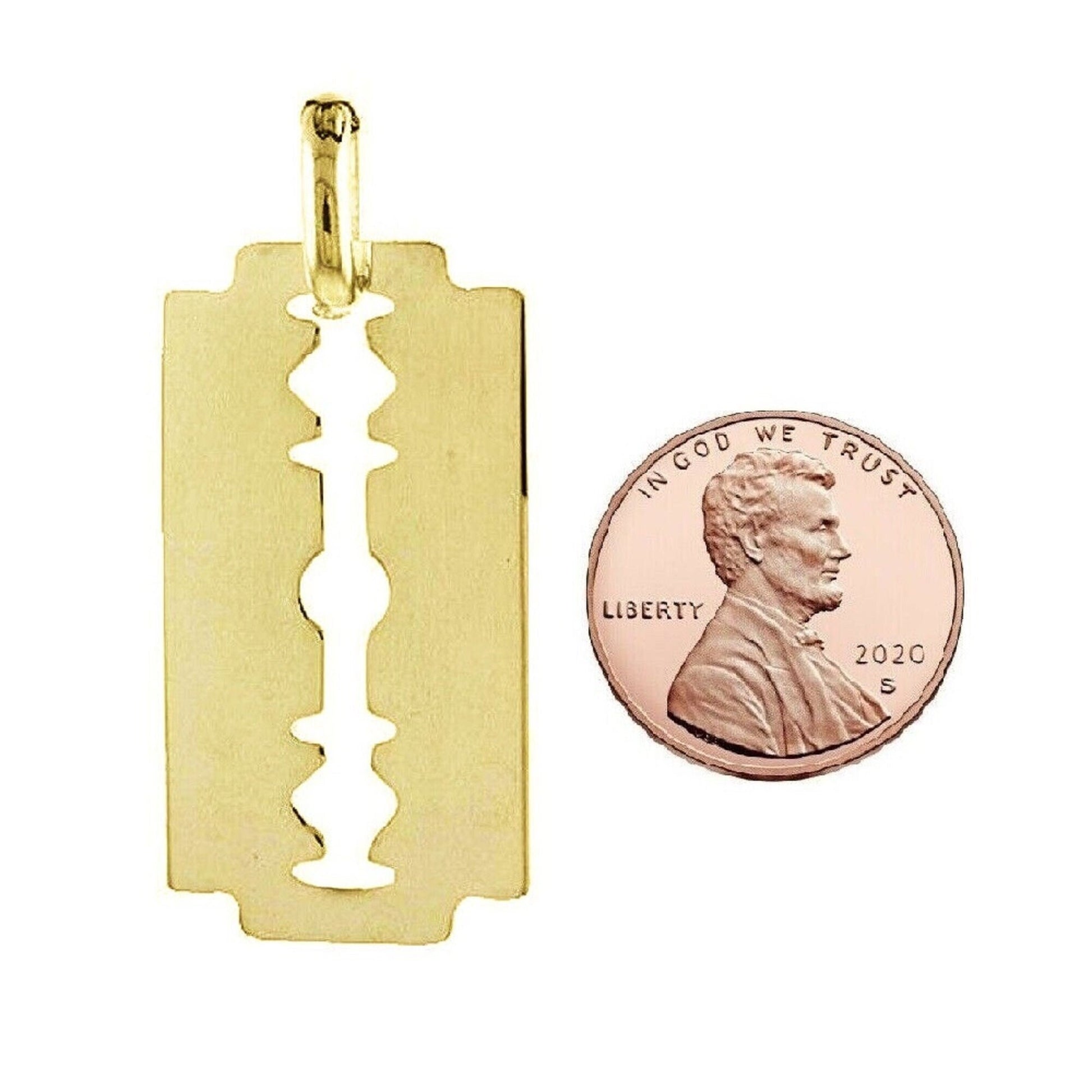 925 Sterling Silver Yellow Gold Plated 1mm Cable Chain Necklace w/ Razor Blade Pendant