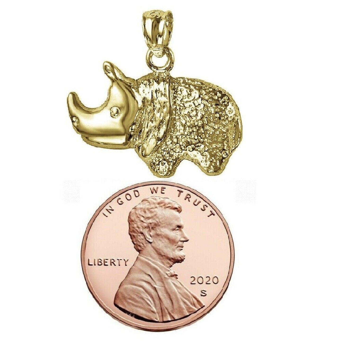 925 Sterling Silver Yellow Gold Plated 1mm Cable Chain Necklace w/ Rhino Rhinoceros Pendant Charm