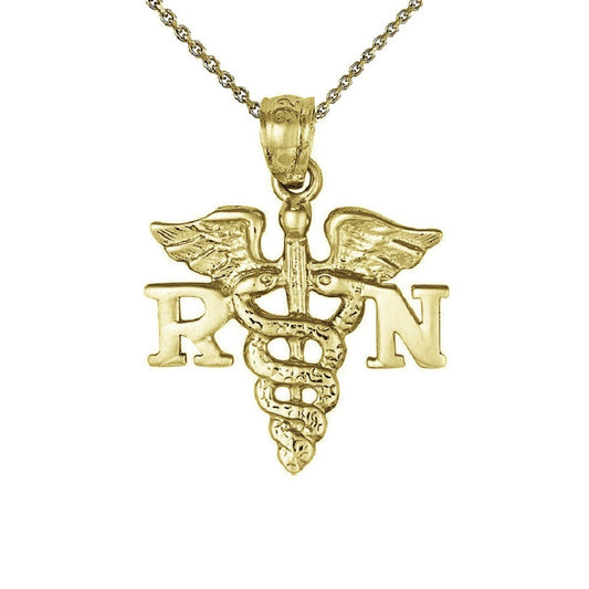 925 Sterling Silver Yellow Gold Plated 1mm Cable Chain Necklace w/ RN (Registered Nurse) Pendant