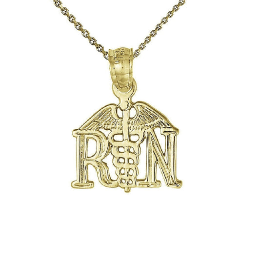 925 Sterling Silver Yellow Gold Plated 1mm Cable Chain Necklace w/ RN (Registered Nurse) Pendant Charm