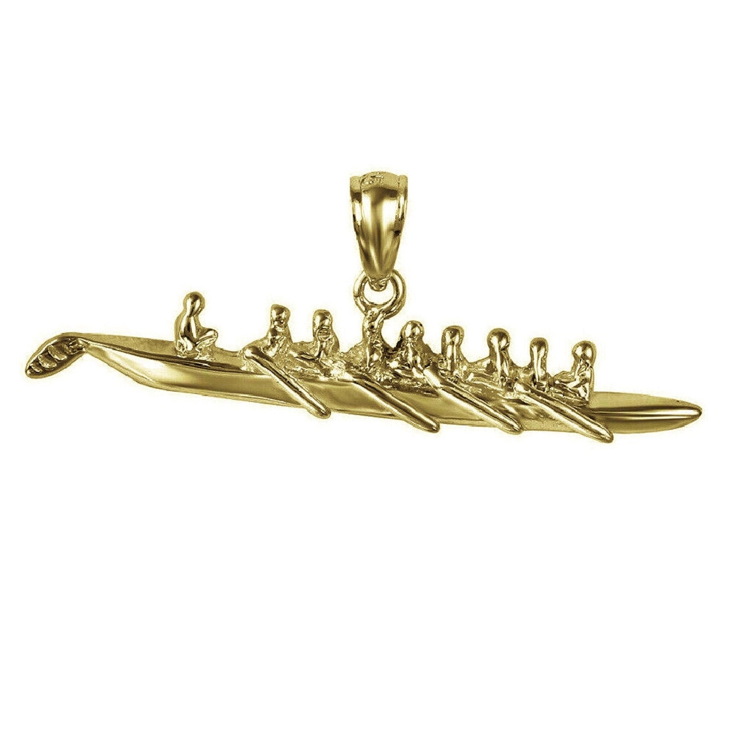 925 Sterling Silver Yellow Gold Plated 1mm Cable Chain Necklace w/ Rowing or Sculling Team 3D Pendant