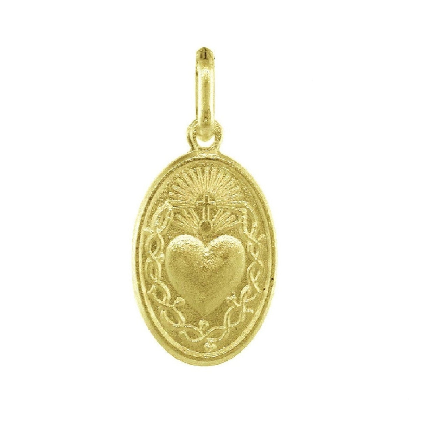 925 Sterling Silver Yellow Gold Plated 1mm Cable Chain Necklace w/ Sacred Heart of Jesus Pendant Charm