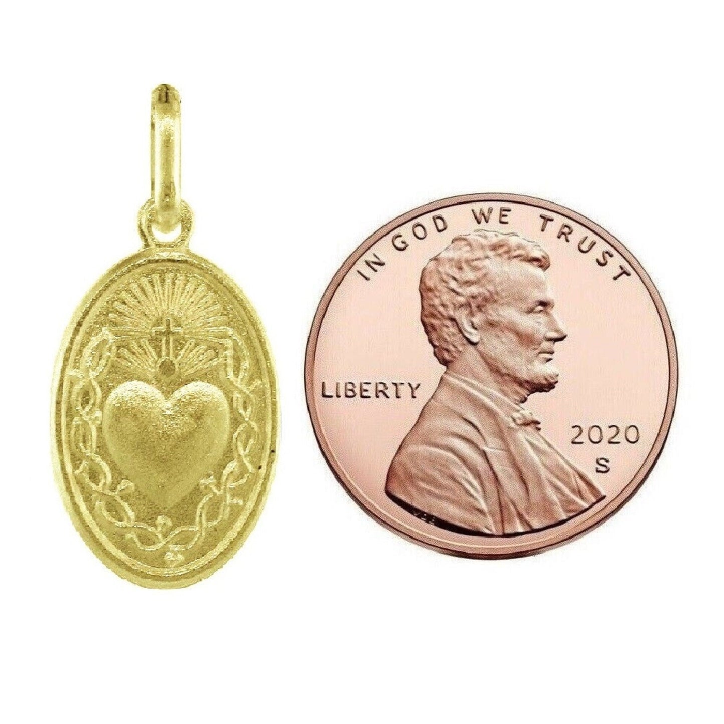925 Sterling Silver Yellow Gold Plated 1mm Cable Chain Necklace w/ Sacred Heart of Jesus Pendant Charm