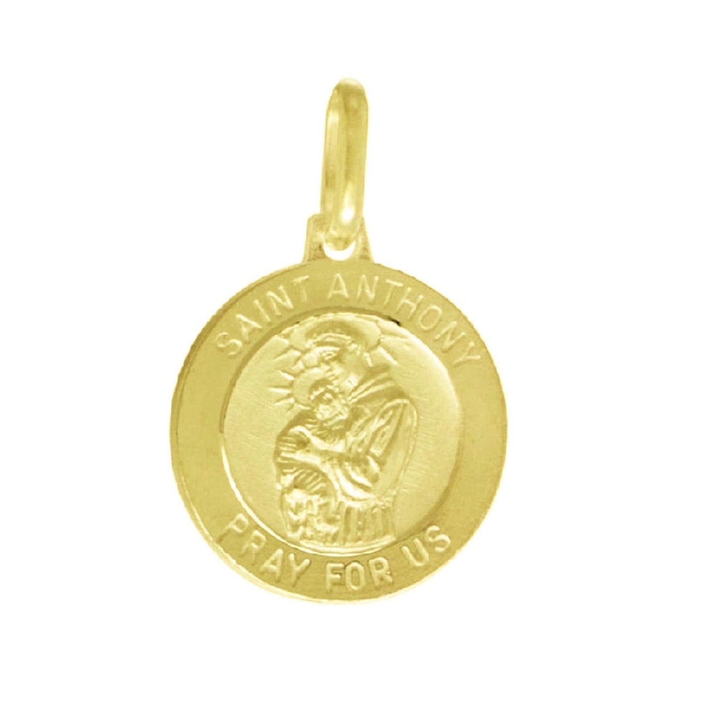 925 Sterling Silver Yellow Gold Plated 1mm Cable Chain Necklace w/ Saint Anthony Pray For Us Pendant Charm