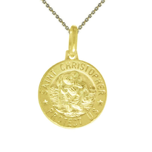 925 Sterling Silver Yellow Gold Plated 1mm Cable Chain Necklace w/ Saint Christopher Protect Us Pendant Charm